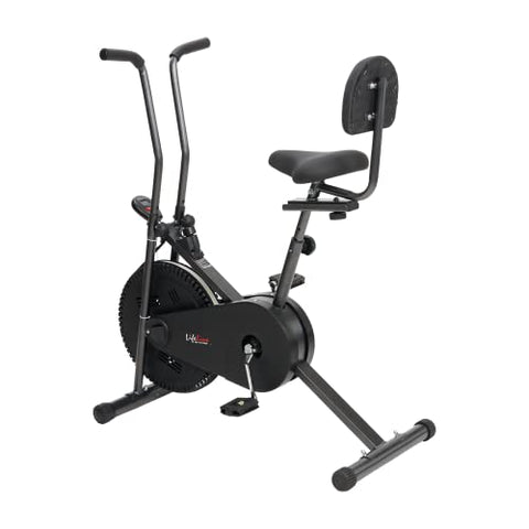 Image of Life Line Fitness LE-102BS Air Bike Exercise Indoor Cycle with Stationary Handles, Back Support, Vertically and Horizontally Adjustable Seat, Adjustable Resistance, LCD Display