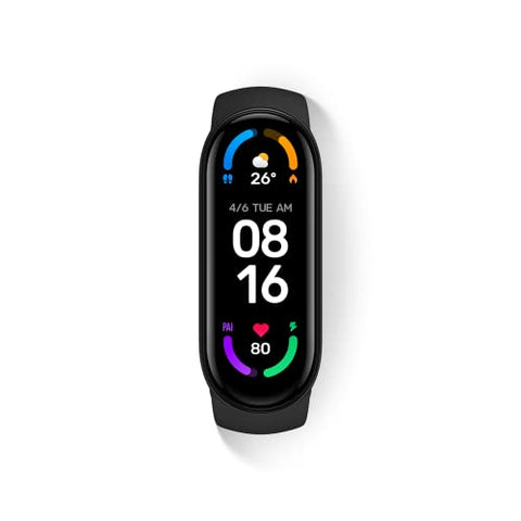 Image of Xiaomi Mi Smart Band 6, 50% Larger 1.56" AMOLED Screen, SpO2 Tracking, Continuous HR, Stress and Sleep Monitoring, 30 Sports Modes, PAI, Women's Health, Quick Replies, 5ATM Water Resistant, Black