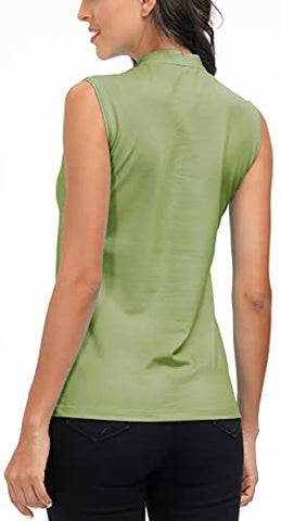 Image of MoFiz Women's Tennis Shirt Sleeveless Golf Polo Shirt Sport Active T-Shirt Athletic Tee, Avocado Green, X-Large