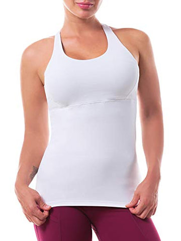 Image of Women’s Yoga Tops Activewear Workout Shirts Sports Racerback Strappy Tank Tops with Built-in Support Bra White