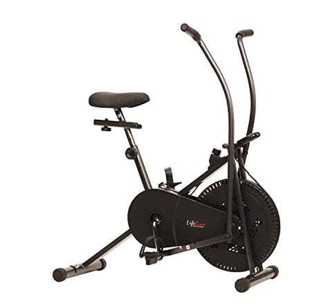 Image of Lifeline Fitness LE-103 Air Bike Exercise Indoor Cycle with Moving and Stationary Handles for Home Gym Workout with Vertically and Horizontally Adjustable Seat, Adjustable Resistance, LCD Display for Weight Loss at Home