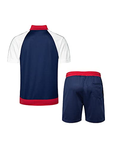 Image of PASOK Men's Tracksuits 2 Piece Set Outfit Full Zip Jogging Sweatsuits Activewear Sport Suit (L, Short Style Navy)