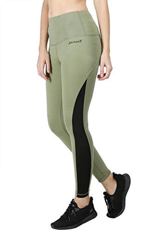 Image of Zesteez Women's imported Lycra Fabric Activewear Legging for sports and Gym wear (Mehendi Green and Black, S)
