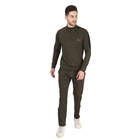 Image of Dpassion 4 Way Lycra Slim Fit Trending Casual and Gym Wear Tracksuit for Men (Olive Green; large)