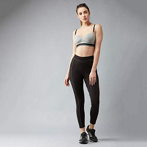 Image of BLINKIN Yoga Gym Workout and Active Sports Fitness Activewear Skinny Fit Leggings & Tights for Women|Girls with Side Pockets(033,Color-Black with Grey Contrast Thread,Size_L)