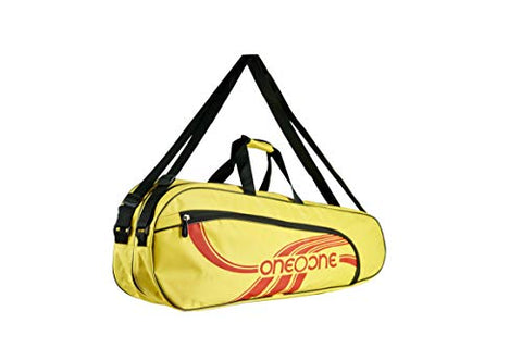 Image of One O One - Lines Lite Collection Double Compartment Yellow + Red Racket KitBag (Badminton/Tennis/Squash)