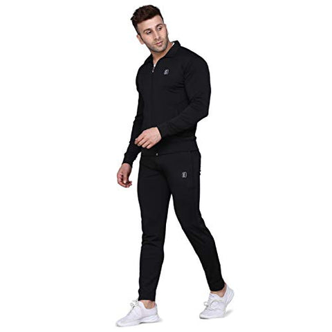 Image of PRAUME Men's Polyester Lycra Track Suit Set (Black, Large)
