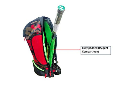Image of HeadTurners Pro Badminton Backpack Kitbag with Shoe Pocket (Red Camo, Black )