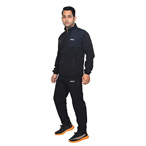 Image of Meddy Sports Track Suit for Men in - Solid Black, Collar Jacket, Full Sleeves, with Chain, Full Length Pant (Small)