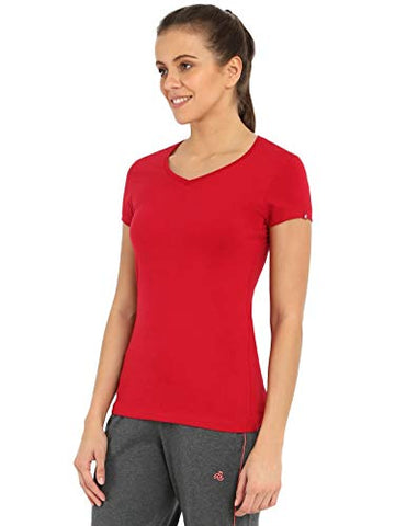 Image of Jockey Women's Cotton V-neck Tee (1359_Jester Red_Large)