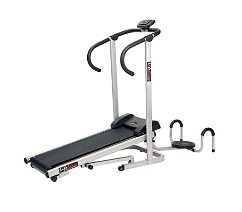 Image of Life Line Fitness LT-202 Manual Treadmill 3in1 with a Twister and Push-up Stand & Walking and Running Foldable Multifunctional Jogger Machine 2 Level Inclination, Made in India, Black
