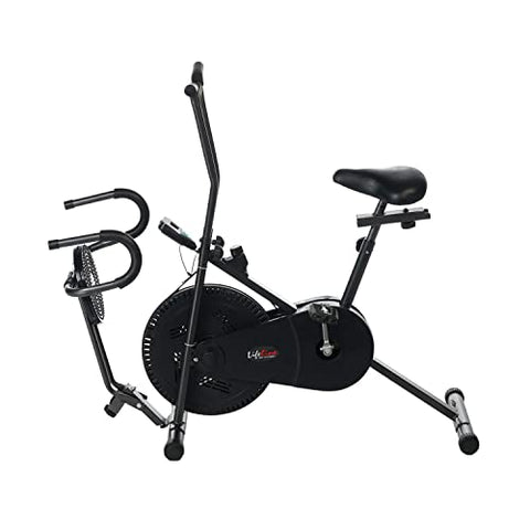 Image of Lifeline Fitness LE-102T Air Bike Exercise Cycle Stationary Handles with Twister & Pushup Bar for Home Gym Workout, Vertically & Horizontally Adjustable Seat, Weight Loss at Home, Max User Weight 100kg
