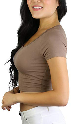 Image of ToBeInStyle Women's Basic Crop-Tee - Mocha - Medium