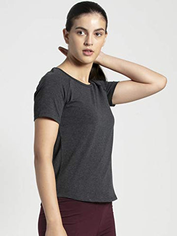 Image of Jockey Women's Plain Regular fit T-Shirt (AW27_Black Melange Large)