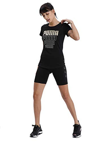 Image of Puma Women's Graphic Regular T-Shirt (58130751 Black-Gold Silver XS)