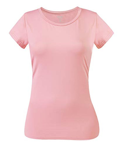Image of Zengjo Womens Active Basic Tee Shirts Scoop Neck Plain T Shirt Short Sleeve for Women(XS(Bust 33-34.5"),Blush Pink)
