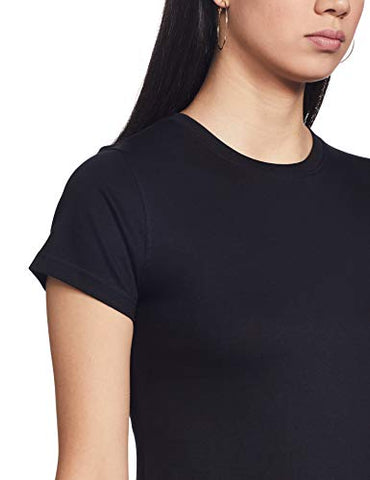 Image of T2F Women's Plain Regular fit T-Shirt (wom-solid-01_Black Small)