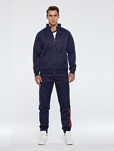 Image of PASOK Men's Casual Tracksuit Set Full Zip 2 Pieces Jogging Athletic Sweat Suits Style 1 Blue XL