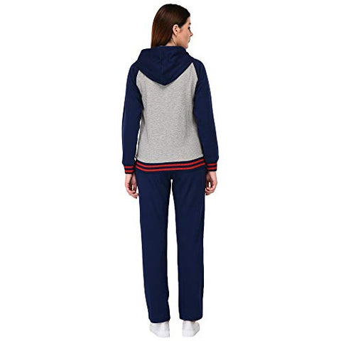 Image of Vivid Bharti Women's Fleece Zipper Hooded Tracksuit (Navy and Grey, Large)
