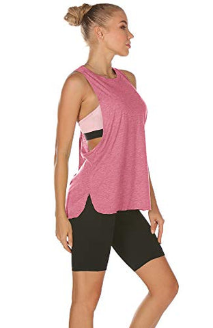 Image of icyzone Yoga Tops Activewear Workout Clothes Sports Racerback Tank Tops for Women (M, Army/Charcoal/Pink)