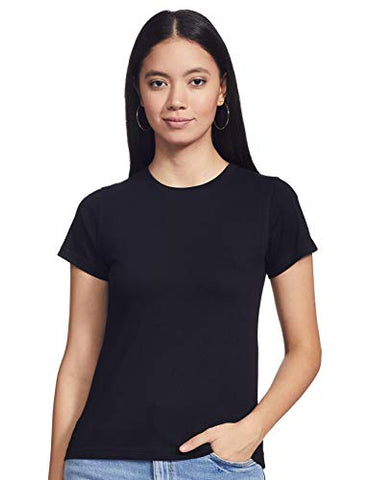 Image of T2F Women's Plain Regular fit T-Shirt (wom-solid-01_Black Small)