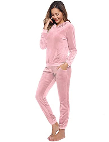 Image of Aiboria Women's Solid Velour Sweatsuit Set Hoodie and Pants Sport Suits Tracksuits (Pink,XS)
