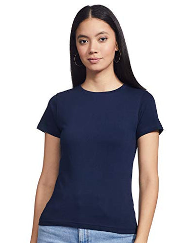 Image of T2F Women's Plain Regular fit T-Shirt (Pack of 2) (wom-solid-combo-03_Navy, Red Medium)