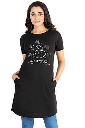 bluehaaat BTS K POP Graphics Printed Cotton Tshirt for Women and Girls (Medium, Black Dress)