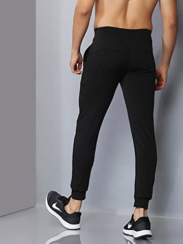 Image of Kraasa Joggers Gym Pants for Men | Slim Fit Athletic Track Pants |Casual Running Workout Pants with Pockets | 4 Way Lycra Trackpants Black Size L