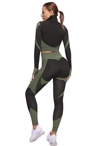 Image of Women's 2 Piece Workout Set Long Sleeve Tracksuit Thumb Hole Front Zipper Crop Top with High Waist Breathable Running Yoga Leggings (Peacock Blue, S)