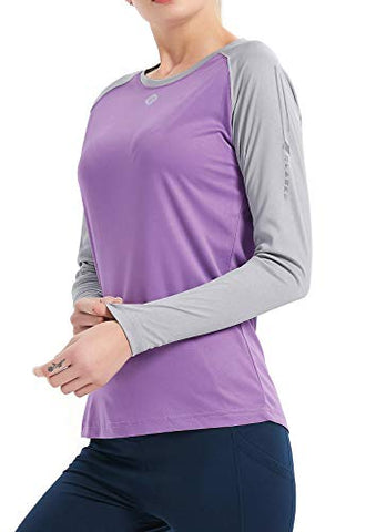 Image of Women's UPF 50+ Sun Protection T-Shirt Long Sleeve Indoor Outdoor Athletic Workout Running Hiking Fishing Shirt for Women Purple Gray