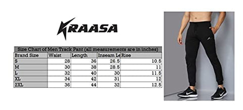Image of Kraasa Joggers Gym Pants for Men | Slim Fit Athletic Track Pants |Casual Running Workout Pants with Pockets | 4 Way Lycra Trackpants Black Size L