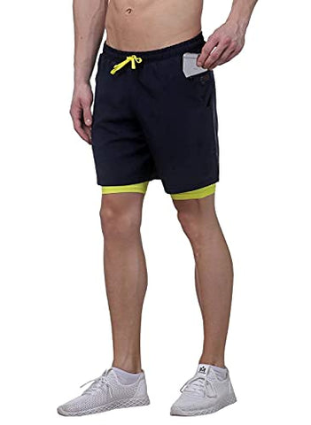 Image of TRUEREVO 7 Inch Men's 2-in-1 Sports Shorts with Phone Pocket (Dark Navy, Medum)