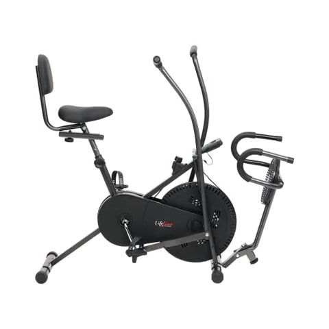 Image of Life Line Fitness LE-103BST 4 In 1 Air Bike Exercise Cycle with Moving and Stationary Handles, Twister & Pushup Bar with Back Support, Vertically & Horizontally Adjustable Seat (Metallic Grey)