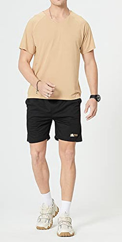 Image of Men's Shorts Set 2 Pieces Outfits Sport Set V-neck T-shirt and Shorts Tracksuit Kahki X-Large