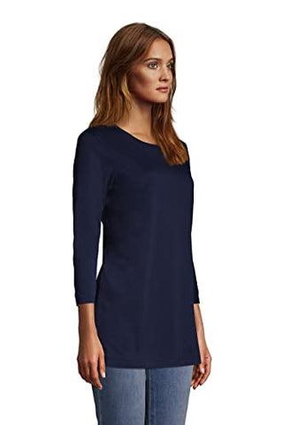 Image of Lands' End Womens 3Q Cotton Supima Crew Neck Tunic Radiant Navy Tall Small