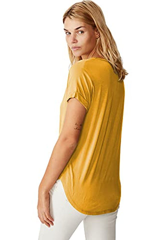 Image of Fabricorn Combo of Plain Black V-Neck and Mustard Yellow Round Neck Up and Down Cotton Tshirt for Women (Black and Mustard Yellow, Small)