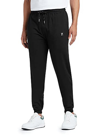 Image of XYXX Athleisure Men's Cotton Modal Joggers | Moisture Absorbent, Comfortable Stretch Loungewear | Tailored Relaxed Fit Solid Ace Joggers with Zipper Pocket | Pack of 1 (Black, Large)