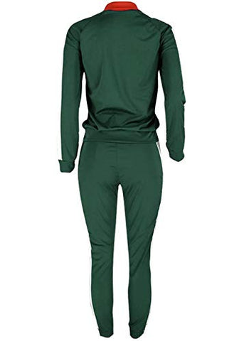 Image of VNVNE Womens Color Block Tracksuit 2 Piece Outfits, Casual Long Sleeve Full Zip Jacket and Pants Sport Set Sweatsuits (Green, S)