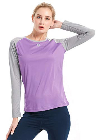 Image of Women's UPF 50+ Sun Protection T-Shirt Long Sleeve Indoor Outdoor Athletic Workout Running Hiking Fishing Shirt for Women Purple Gray