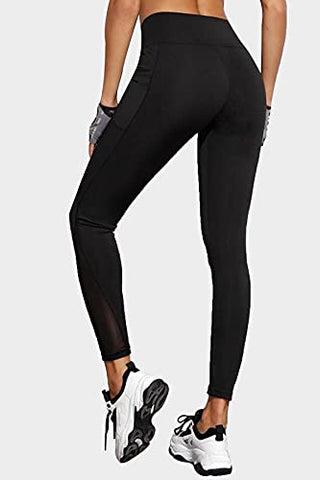 Image of BLINKIN Women's Stretch Fit Yoga Pants & Tights with Mesh Insert & Side Pockets(2012,Color_Black,Size_2XL)