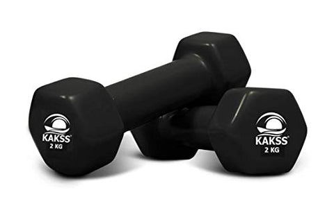 Image of Kakss Cast Iron Vinyl Coated Dumbbells (Pair) 0.5 KG to 5 KG Set (2+2 =4KG Black)