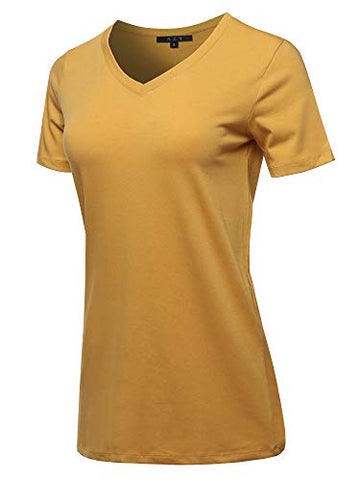 Image of Basic Premium Cotton Short Sleeve V-Neck T Shirt Tee Tops Golden Mustard S