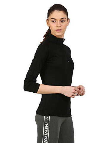 Image of Ap'pulse Women's 1/4 Zip Slimfit Raglan Sleeve Tshirt (329_Black_Small)