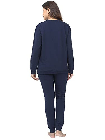 Image of 9shines Label Womens Jogger Set Track Suit with Pockets | Full Sleeves Pyjama Set for Winter (Navy Blue, L )