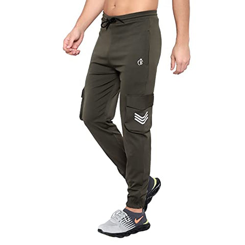 Image of BLUE STAR SHARK Men's Lycra Stretchable Regular Fit Stylish Cargo Style Joggers Track Pant Lower Pyjama Olive