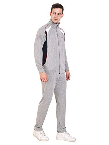 Image of ATHLET Cotton Mix Elastic String Tracksuit for Men for Gym,Running, Track Suit for Men's (L.Grey Design 2, 42)