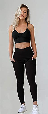 Image of MONKDEER Side Pocket Gym wear Leggings Ankle Length Workout Pants with Phone Pockets | Stretchable Tights | Mid Waist Sports Fitness Yoga Track Pants for Girls & Women(WT-08BLACK30)