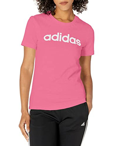 Image of adidas Women's Standard Loungewear Essentials Slim Logo Tee, Rose Tone/White, Small
