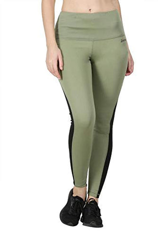 Image of Zesteez Women's imported Lycra Fabric Activewear Legging for sports and Gym wear (Mehendi Green and Black, S)